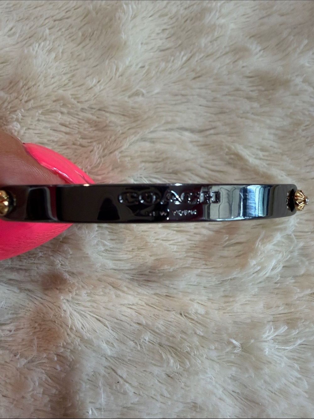 Coach Silver Tone Hinged Bangle Bracelet with Gold Accent Studs